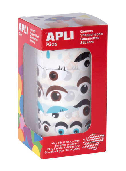 Apli Gomets Ojos de Colores - 23 Formas Diferentes - 30 Hojas Pretroqueladas - 1380 Gomets por Rollo