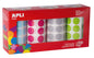 Apli Pack de 4 Rollos de Gomets Redondos Ø 20mm - 1770 Gomets por Rollo - Adhesivo Permanente - 7080 Gomets en Total - Ideales para Escuelas Infantiles - Colores Azul Claro, Fucsia, Gris y Verde Claro