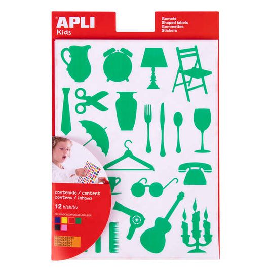 Apli Gomets Casa - 288 Unidades por Bolsa - Adhesivo Permanente con Formas de Objetos - Cumple con Normas EN-71 y FSC