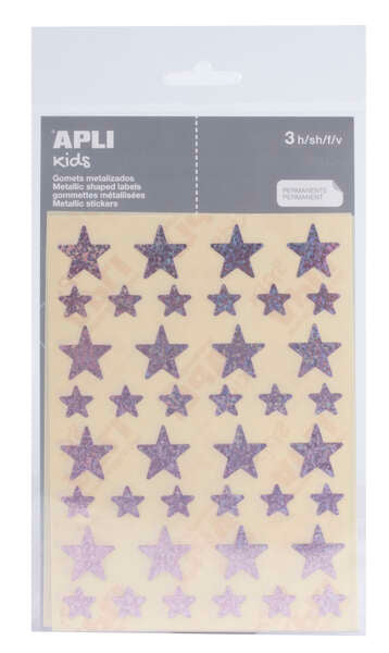 Apli Gomets Estrella Holograficos - Tamaño 12.5mm y 19.5mm - Adhesivo Permanente - 120 Gomets por Bolsa - Desarrollo de Habilidades y Creatividad - Rosa Holografico