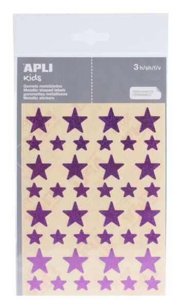 Apli Gomets Estrella Holograficos - Tamaño 12.5mm y 19.5mm - Adhesivo Permanente - 120 Unidades por Bolsa - Desarrollo de Habilidades y Creatividad - Color Lila