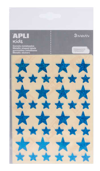 Apli Gomets Estrella Holograficos - Tamaño 12.5mm y 19.5mm - Adhesivo Permanente - 120 Gomets por Bolsa - Desarrollo de Habilidades y Creatividad - Color Azul