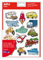 Apli Bolsa de Gomets Tematicos Transportes - 45 Gomets en 3 Hojas - Ilustraciones Divertidas para Enriquecer Vocabulario y Habilidades Motoras - Adhesivo Removible - Adhesivo Base Agua - Libre de Disolventes - Colorido