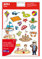 Apli Gomets Tematicos la Playa - 264 Gomets en 12 Hojas - Ilustraciones de Animales y Objetos de la Playa - Adhesivo Removible - Ideal para Escuelas - Adhesivo Base Agua - Libre de Disolventes - Colorido