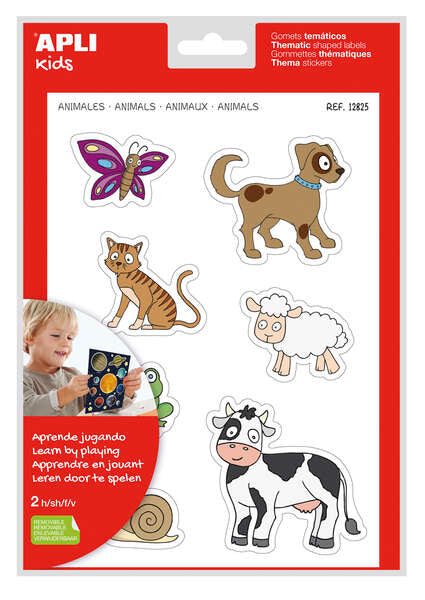 Apli Gomets Tematicos Animales xL - 28 Gomets en 2 Hojas A4 - Desarrollados con Educadores - Adhesivo Removible - Tamaño xL sin Borde - Adhesivo Base Agua - Libre de Disolventes - Coloridos