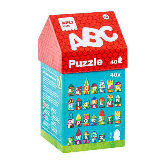 Apli Puzle de Letras Casitas - 40 Piezas de Diferentes Tamaños - Facil Manejo y Piezas Resistentes - Carton de 2mm con Acabado Brillante - Desarrolla Habilidades y Capacidades - Colorido