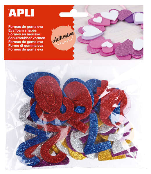 Apli Formas Goma Eva Adhesivas Numeros Purpurina Metalizada - 50 U - Faciles de Pegar - Brillo Metalico - Ideal para Manualidades