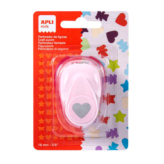 Apli Perforadora de Papel en Forma de Corazon - Figura de 16mm - Deposito de Restos de Papel - Ideal para Scrapbooking, Manualidades y Decoraciones - Color Rosa