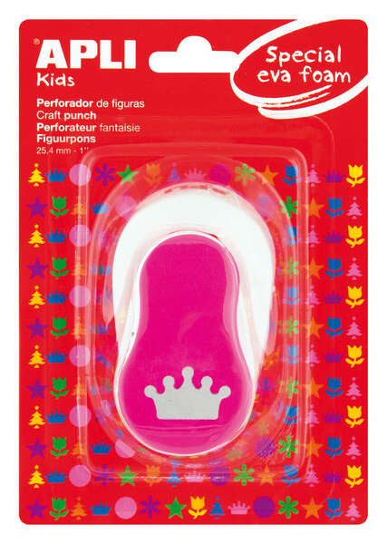 Apli Perforadora de Papel y Goma Eva en Forma de Corona - Figura de 25.4mm - Perforadora de Alta Calidad para Papel, Carton, Cartulina o Goma Eva de Hasta 2mm - Deposito de Restos de Papel o Goma Eva - Color Blanco