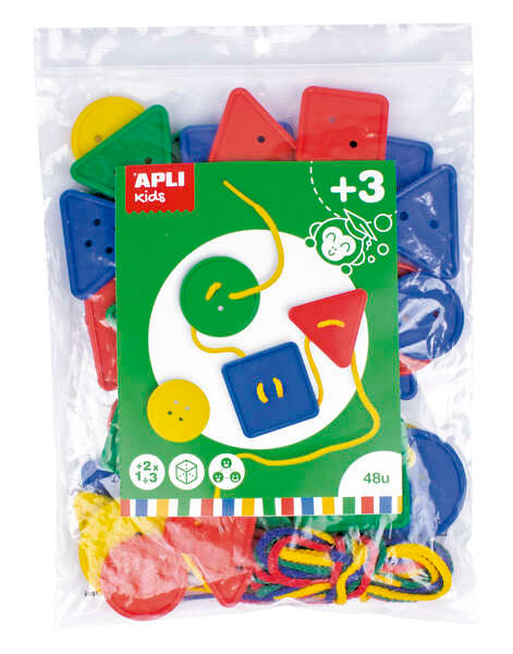 Apli Juego de Botones Ensertables - Formas y Tamaños Variados - 48 Botones de 50mm y 38mm - Desarrolla Psicomotricidad y Creatividad - Color Surtido