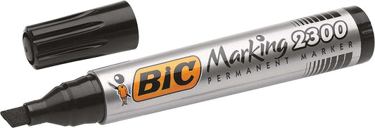 Bic Marking 2300 Ecolutions Rotulador Permanente - Punta Biselada - Trazo 3,7 - 5,5mm - Tinta con Base de Alcohol - Secado Rapido - Color Negro - Cantidad: 12