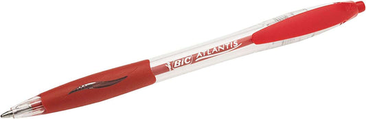 Bic Atlantis Classic Boligrafo Retractil - Punta de 1mm - Cuerpo Transparente con Grip - Color Rojo - Cantidad: 12