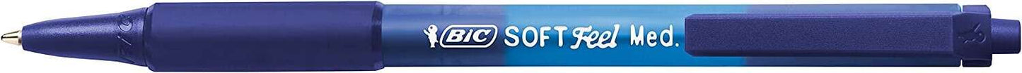 Bic Soft Feel Boligrafo Retractil - Punta Media de 1mm - Cuerpo Translucido con Grip - Color Azul - Cantidad: 12