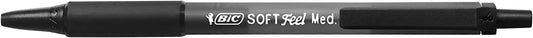 Bic Soft Feel Boligrafo Retractil - Punta Media de 1mm - Cuerpo Translucido con Grip - Color Negro - Cantidad: 12