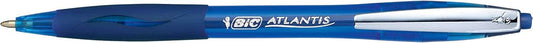 Bic Atlantis Soft Boligrafo Retractil con Clip Metalico - Punta de 1mm - Cuerpo Transparente con Grip - Color Azul - Cantidad: 12