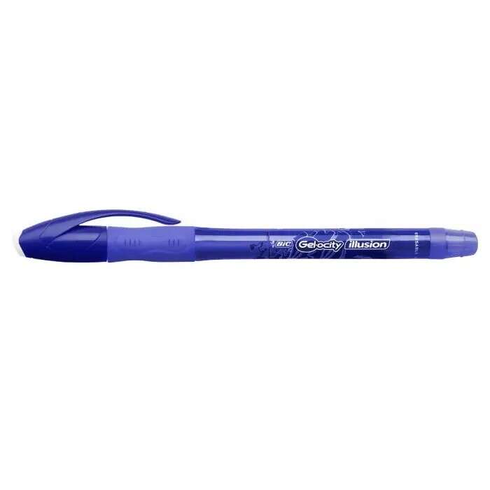 Bic Gel-ocity Illusion Boligrafo de Tinta Gel Borrable - Punta Media de 0.7mm - Recargable - Grip de Goma - Clip de Plastico - Color Azul - Cantidad: 12