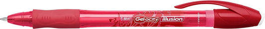 Bic Gel-ocity Illusion Boligrafo de Tinta Gel Borrable - Punta Media de 0.7mm - Recargable - Grip de Goma - Clip de Plastico - Color Rojo - Cantidad: 12