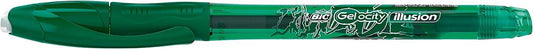 Bic Gel-ocity Illusion Boligrafo de Tinta Gel Borrable - Punta Media de 0.7mm - Recargable - Grip de Goma - Clip de Plastico - Color Verde - Cantidad: 12