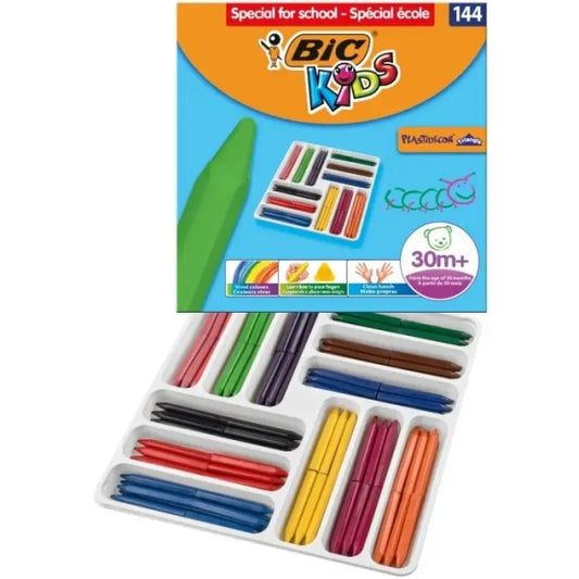 Bic Kids Plastidecor Triangle Caja de 144 Lapices de Cera - Facil de Sacar Punta - No Mancha - Ideal