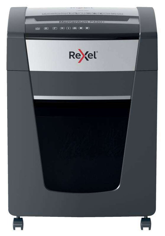Rexel Momentum P420+ Destructora de Papel Manual Corte en Particulas P-4 - Destruye 20 Hojas a la Vez - Sin Atascos - Color Gris/Plata
