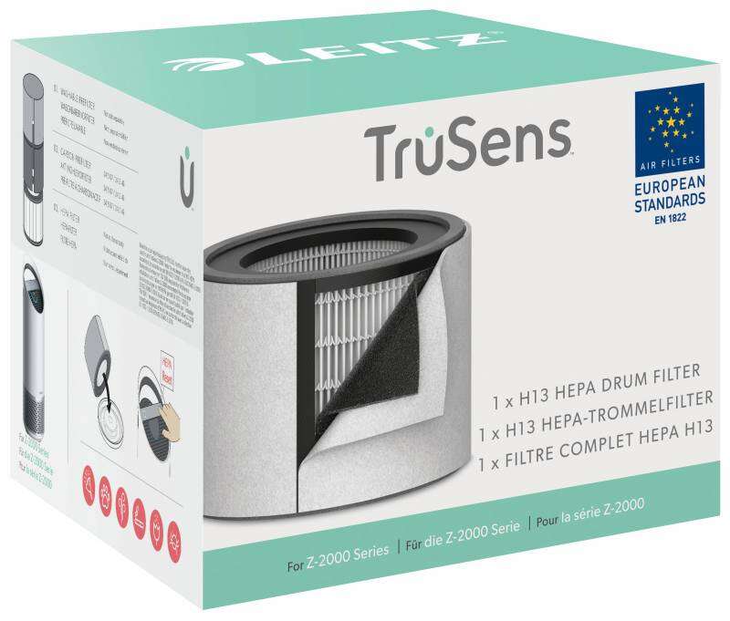 Leitz Filtro Hepa 3 en 1 H13 Repuesto Purificador Aire Mediano Trusens Z-2000/Z-2500 - Captura 99,95% Particulas Ultrafinas - Filtro Carbon - Cambio Indicador - Color Negro