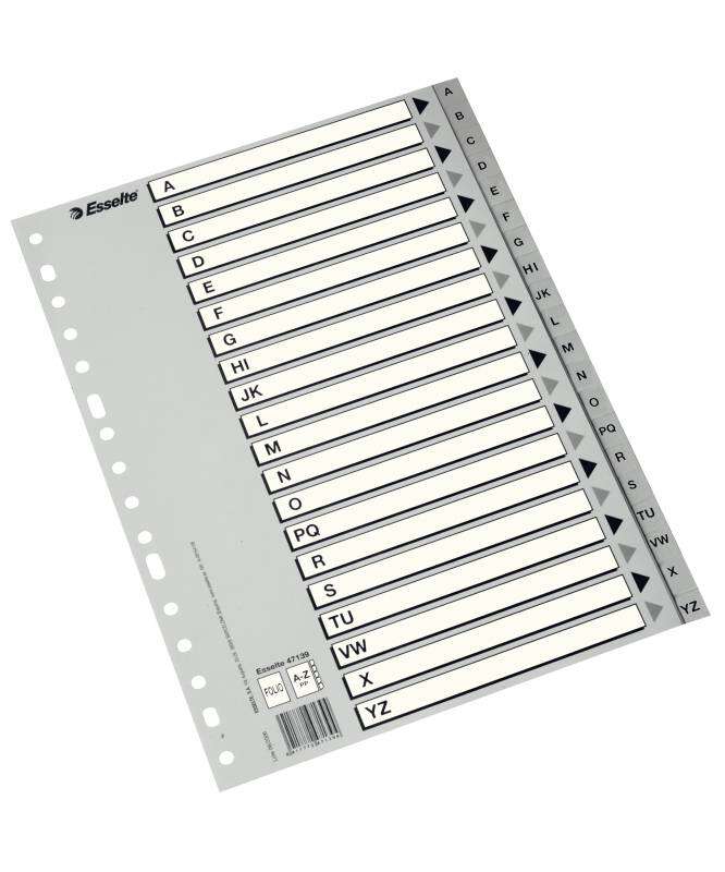 Esselte Indice Abecedario de Plastico con Caratula Indice Folio Tipo A-Z Multitaladro - Cartulina Indice: Carton Blanco y Negro