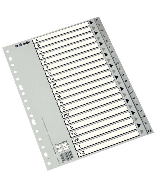 Esselte Indice Abecedario de Plastico con Caratula Indice Folio Tipo A-Z Multitaladro - Cartulina Indice: Carton Blanco y Negro