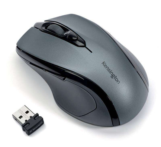 Kensington Pro Fit Raton Inalambrico 2,4GHz 1600dpi - Sensor Optico 1750ppp - 5 Botones - Uso Diestro - Tamaño Mediano Ergonomico - Color Gris/Negro