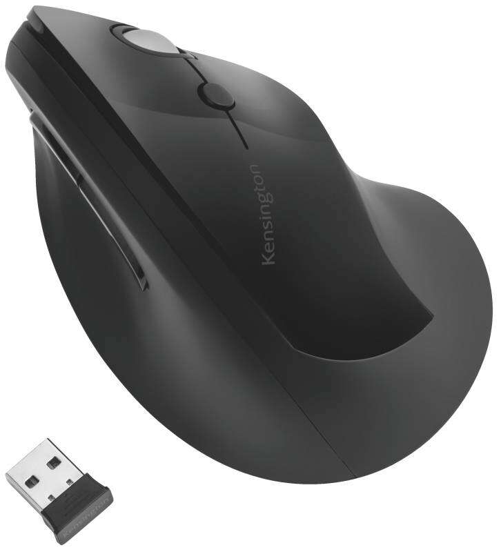 Kensington Pro Fit Ergo Raton Vertical Inalambrico 2.4Ghz 1600dpi - 5 Botones - Inclinación Natural 46,7º - Alcance hasta 20m - Indicador de Carga - Color Negro