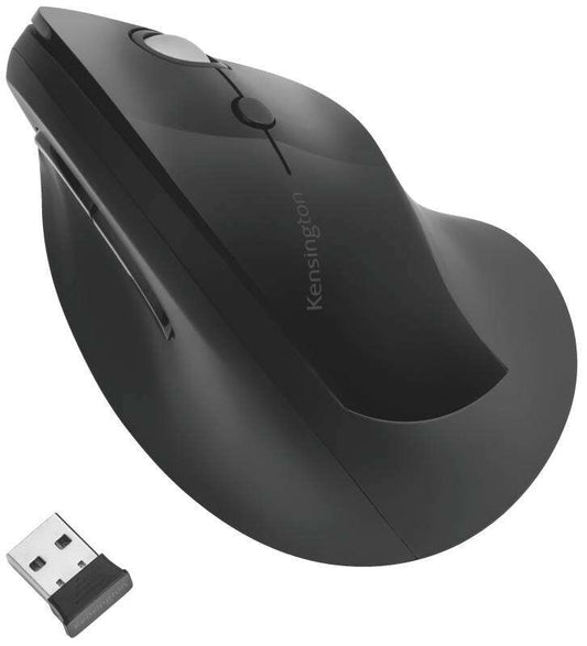 Kensington Pro Fit Ergo Raton Vertical Inalambrico 2.4Ghz 1600dpi - 5 Botones - Inclinación Natural 46,7º - Alcance hasta 20m - Indicador de Carga - Color Negro