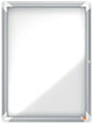 Nobo Vitrina para 4 Hojas A4 con Superficie Blanca Magnetica - 532x692x37mm - Puerta de Cristal de Seguridad - Marco de Aluminio - Color Blanco