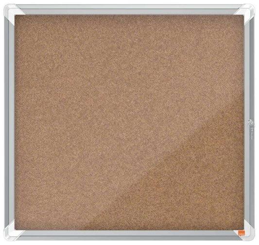 Nobo Vitrina para 6 Hojas A4 con Superficie de Corcho - 752x692x37mm - Puerta de Cristal de Seguridad - Marco de Aluminio - Color Natural