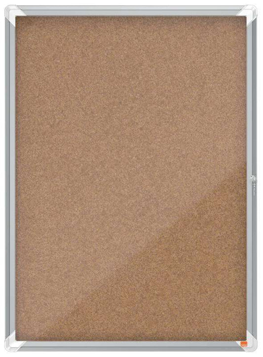 Nobo Vitrina para 9 Hojas A4 con Superficie de Corcho - 1000x752x37mm - Puerta de Cristal de Seguridad - Marco de Aluminio - Color Natural