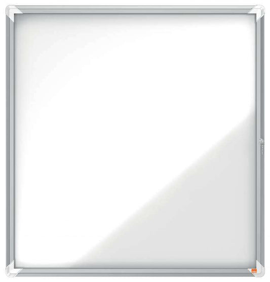 Nobo Vitrina Exteriores 12 Hojas A4 Superficie Blanca Magnetica 45mm - Seguridad Aluminio - Cristal Deslizante 4mm - Resistente Intemperie - Blanco Metalico