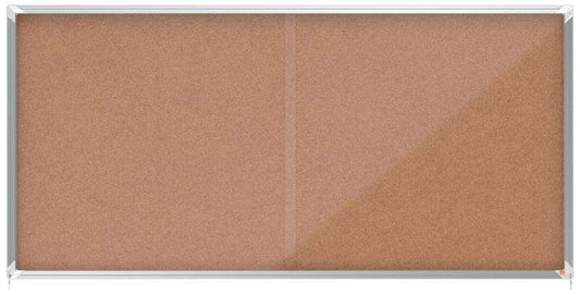 Nobo Premium Plus Vitrina de Puerta Corredera con Fondo de Corcho 27xa4 - Seguridad y Elegancia - Natural