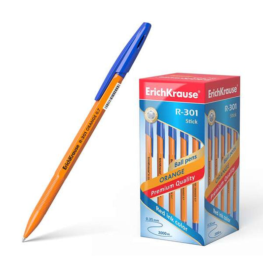 Erichkrause R-301 Boligrafo Orange - Punta de 0.7mm - Trazo de 0.35mm - Tapa Ventilada - Cuerpo Opaco Naranja - Color Azul - Cantidad: 50