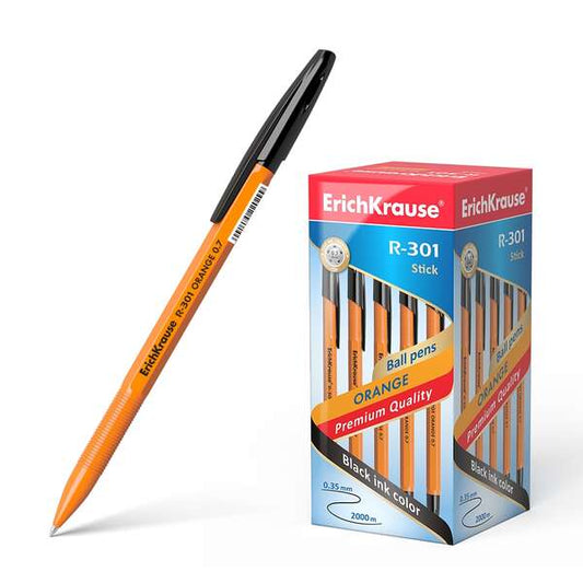 Erichkrause R-301 Boligrafo Orange - Punta de 0.7mm - Trazo de 0.35mm - Tapa Ventilada - Cuerpo Opaco Naranja - Color Negro - Cantidad: 50