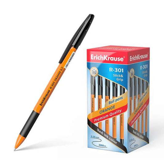 Erichkrause Boligrafo R-301 Stick&Grip 0.7 - Cuerpo Naranja con Agarre de Goma - Tinta de Secado Rap