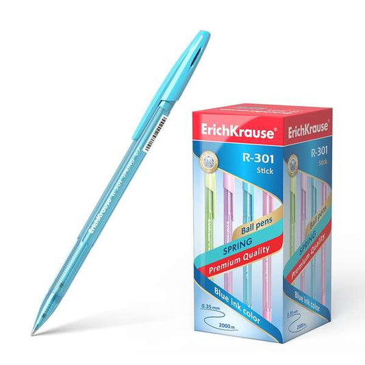 Erichkrause R-301 Spring Boligrafo - Punta de 0.7mm - Cuerpo Translucido en Colores Surtidos - Tinta de Secado Rapido - Color Azul - Cantidad: 50