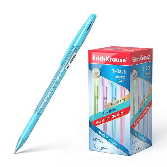 Erichkrause Boligrafo R-301 Spring Stick&Grip 0.7 - Cuerpo Hexagonal Translucido - Zona de Agarre de