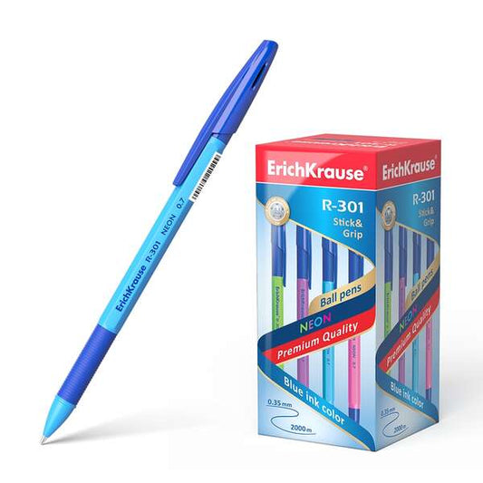 Erichkrause Boligrafo R-301 Neon Stick&Grip 0.7 - Cuerpo Hexagonal Translucido - Zona de Agarre de G