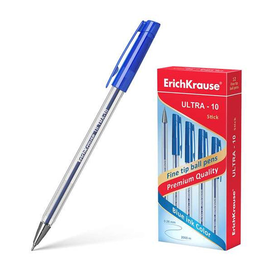 Erichkrause Boligrafo Ultra-10 - Punta Metalica de Tipo Aguja - Cuerpo Hexagonal Transparente - Tint