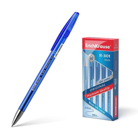 Erichkrause R-301 Original Boligrafo de Tinta de Gel - Punta 0.5mm - Trazo 0.4mm - Cuerpo Translucido Tintado - Grip Perfilado Comodo - Secado Rapido - Color Azul - Cantidad: 12