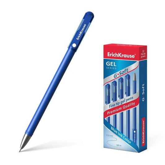 Erichkrause Boligrafo de Gel G-Soft - Revestimiento Soft Touch - Punta Fina de Tipo Aguja - Tinta de Secado Rapido - Color Azul - Cantidad: 12