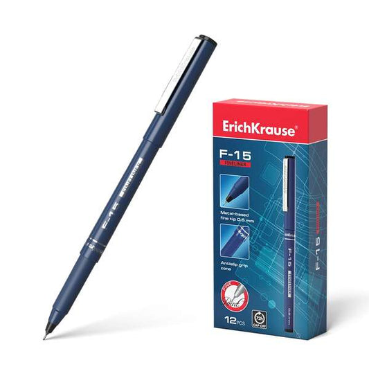 Erichkrause F-15 Rotulador Punta Fina - Trazo de 0.6mm - Clip Metalico - Color Negro - Cantidad: 12