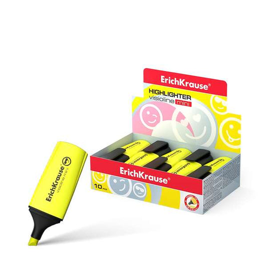 Erichkrause Visioline Mini Fluorescente - Punta Biselada - Trazo 0.6 a 5.2mm - Color Amarillo - Cantidad: 10