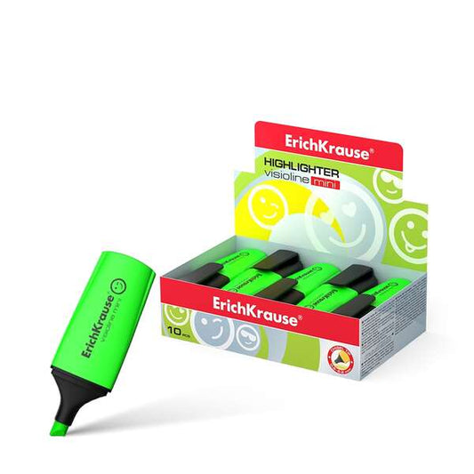 Erichkrause Visioline Mini Fluorescente - Punta Biselada - Trazo 0.6 a 5.2mm - Color Verde - Cantidad: 10