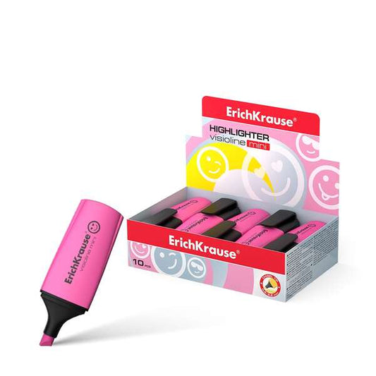 Erichkrause Visioline Mini Fluorescente - Punta Biselada - Trazo 0.6 a 5.2mm - Color Rosa - Cantidad: 10
