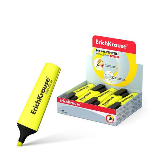 Erichkrause Visioline V-12 Marcador Fluorescente - Punta Biselada - Tinta a Base de Agua - Color Amarillo - Cantidad: 10