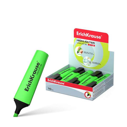 Erichkrause Visioline V-12 Marcador Fluorescente - Punta Biselada - Tinta a Base de Agua - Color Verde - Cantidad: 10